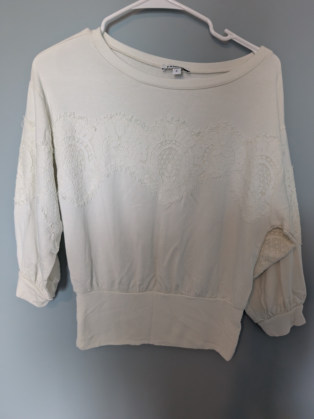 Express Cream Lace-Detail Scoop Neck Sweater